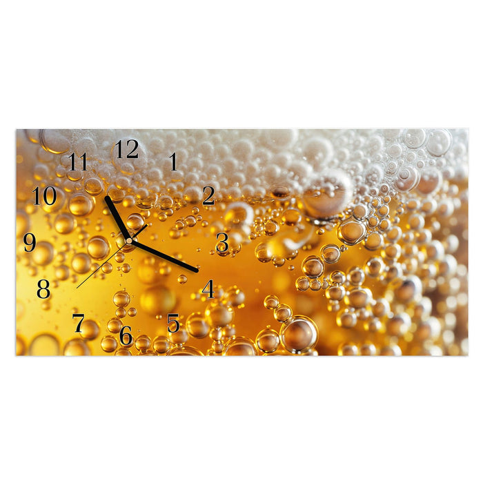 Wanduhr Goldene Champagnerblasen aus Glas – Querformat 60 × 30 cm mit Ziffernblatt Klassisch