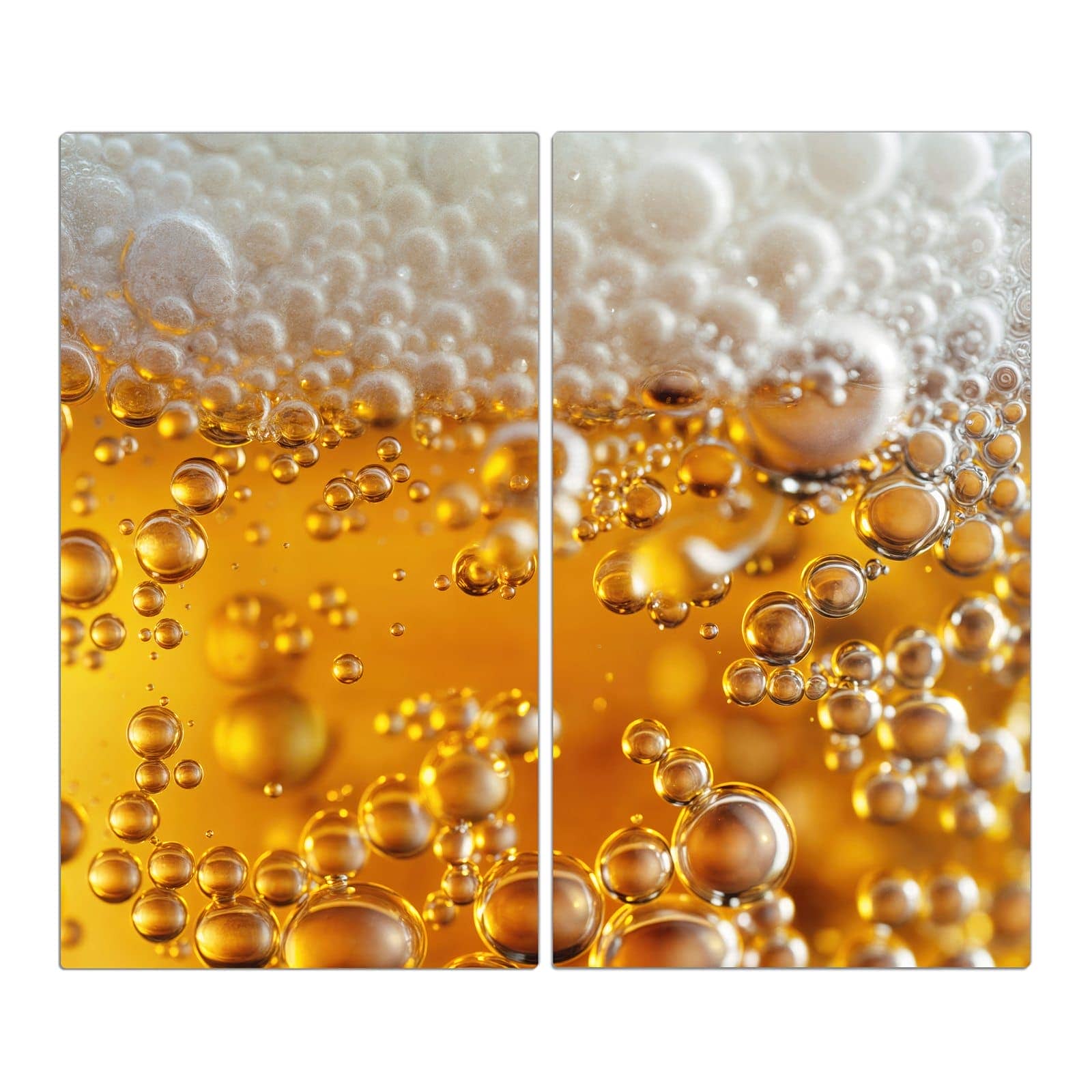 2-teilige Herdabdeckung mit Goldene Champagnerblasen-Motiv in der Frontansicht #grösse_2-Teilig (60x52cm)