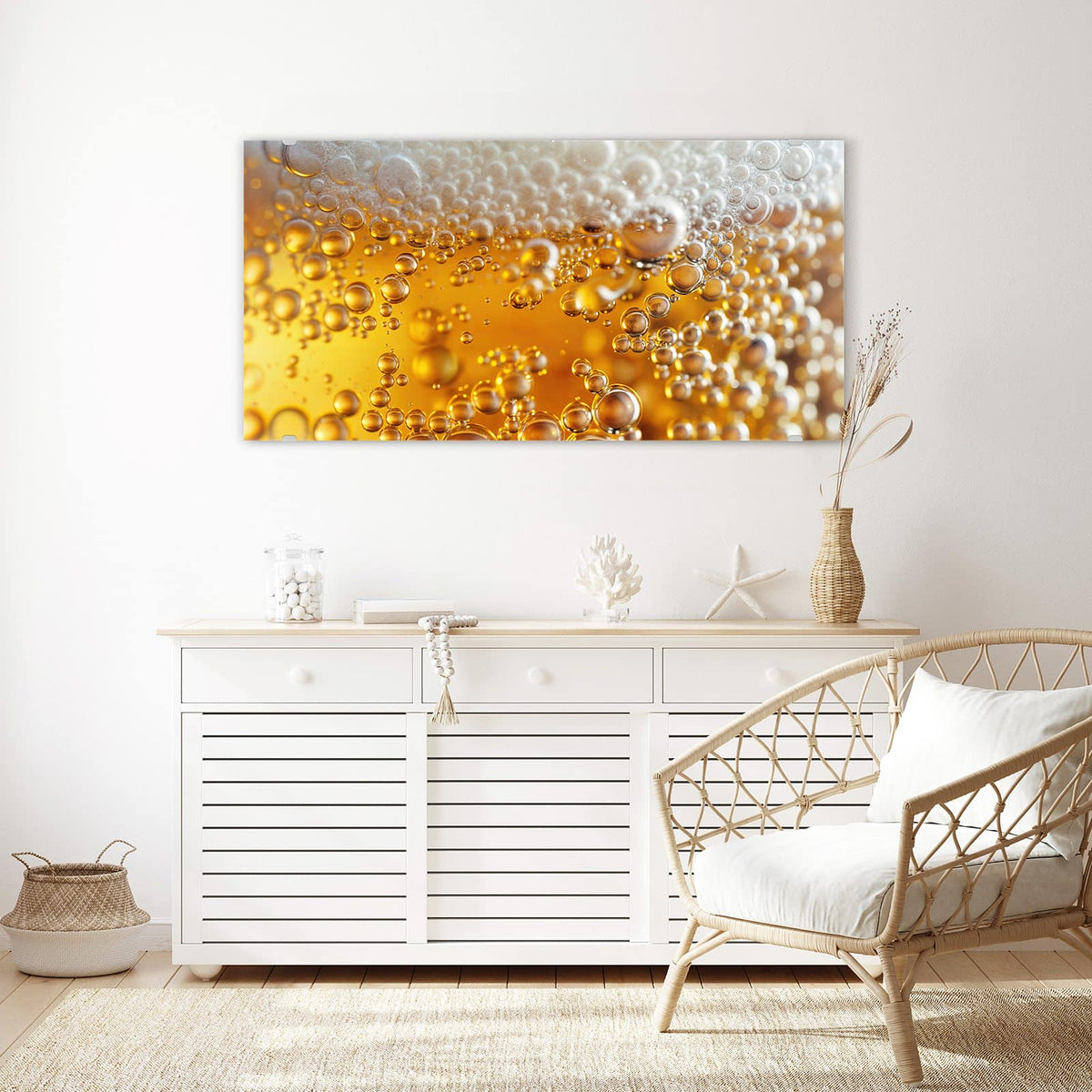 Echtglas, 4 mm – kein Acryl, keine Folie – Wandbild - Goldene Bläschen - Querformat