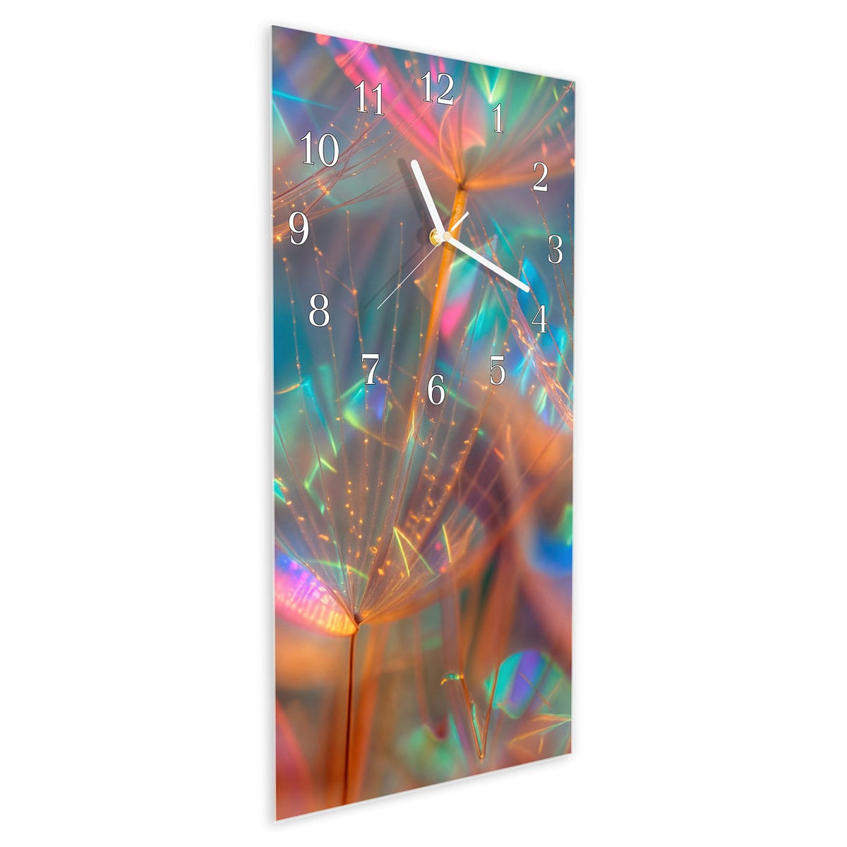 Vormontiert – mit Schwebeeffekt – Wanduhr Schimmernde Natur aus Glas – Hochformat 30 × 60 cm