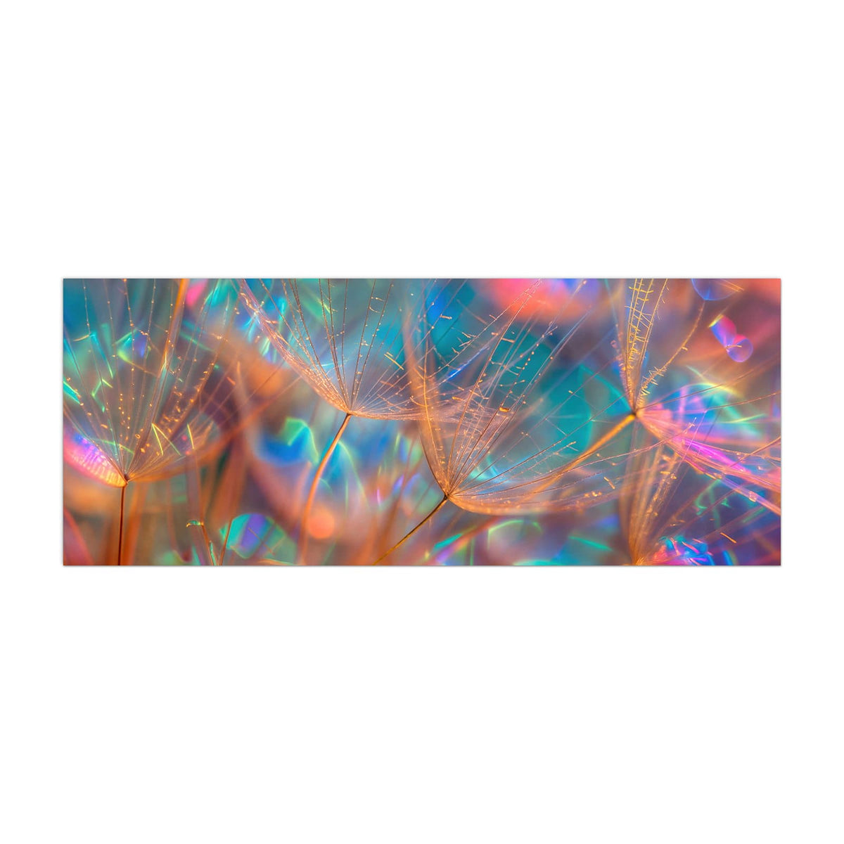 Küchenrückwand aus Glas Bunte Pusteblume im Hochformat, Motiv bildfüllend von vorn
