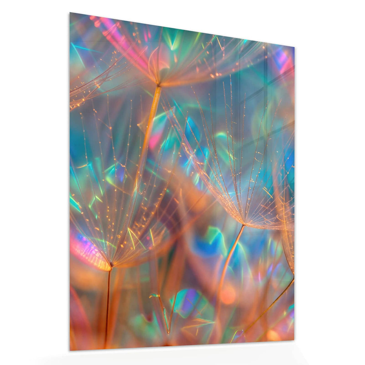 Echtglas, 4 mm – kein Acryl, keine Folie – Wandbild - Bunte Pusteblume - Hochformat