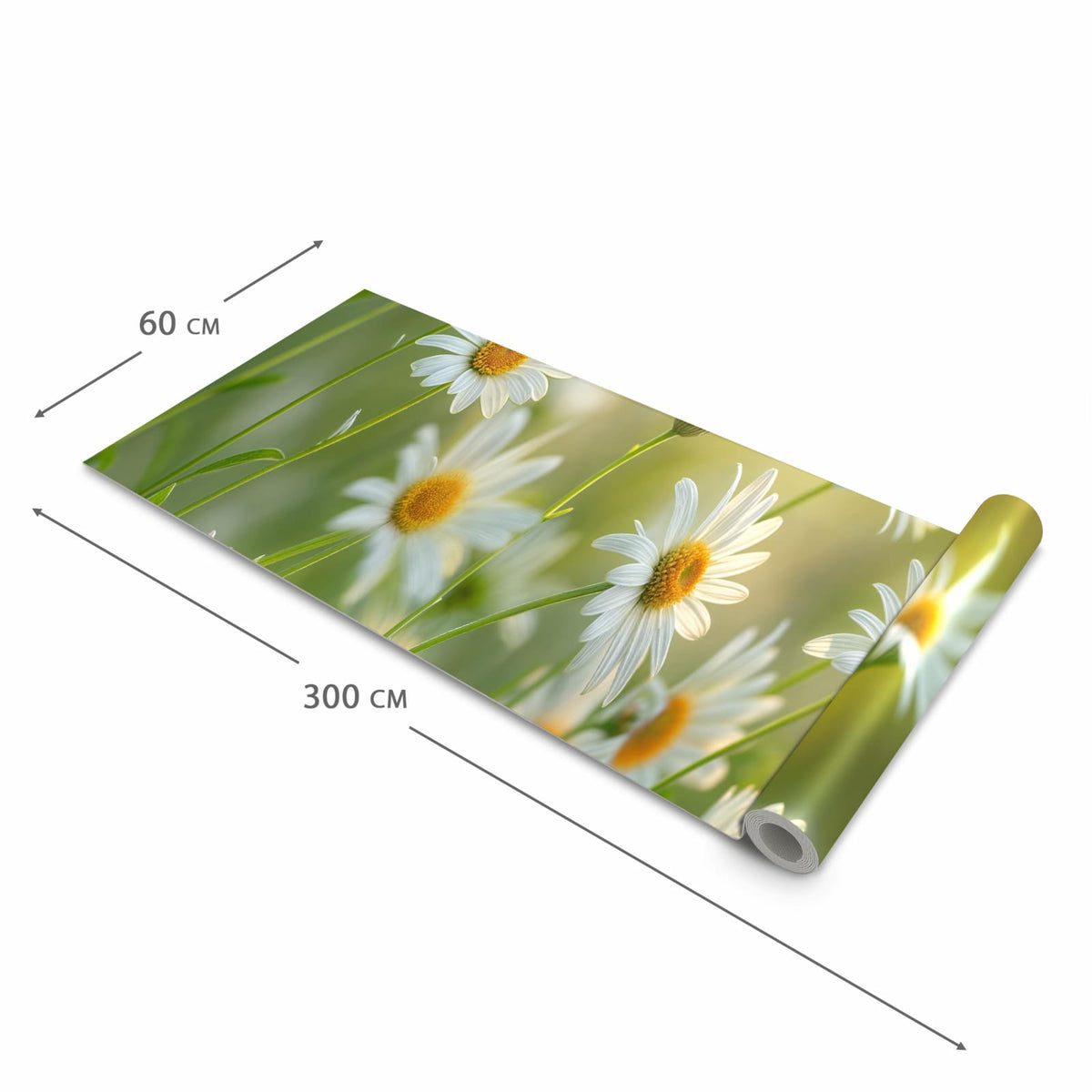 Flacher Küchenteppich mit Motiv Blühende Gänseblümchen in der Grösse 60x150 cm