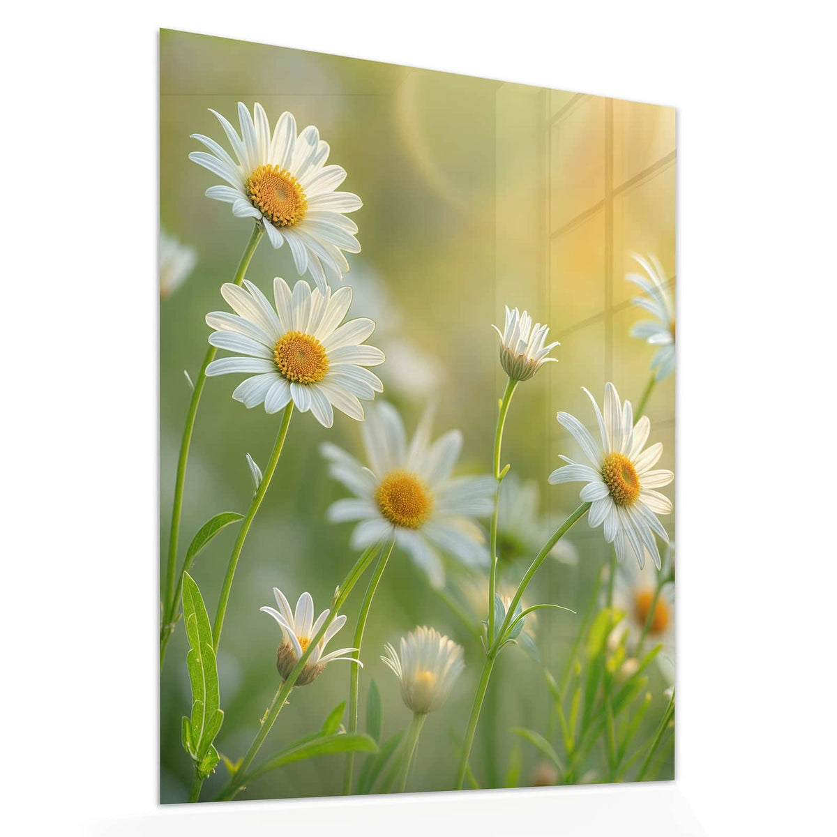 Echtglas, 4 mm – kein Acryl, keine Folie – Wandbild - Weiße Margeriten - Hochformat