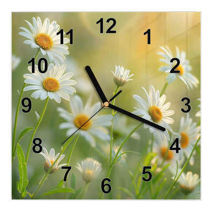 Wanduhr Quadratisch mit dem Motiv Weiße Margeriten
