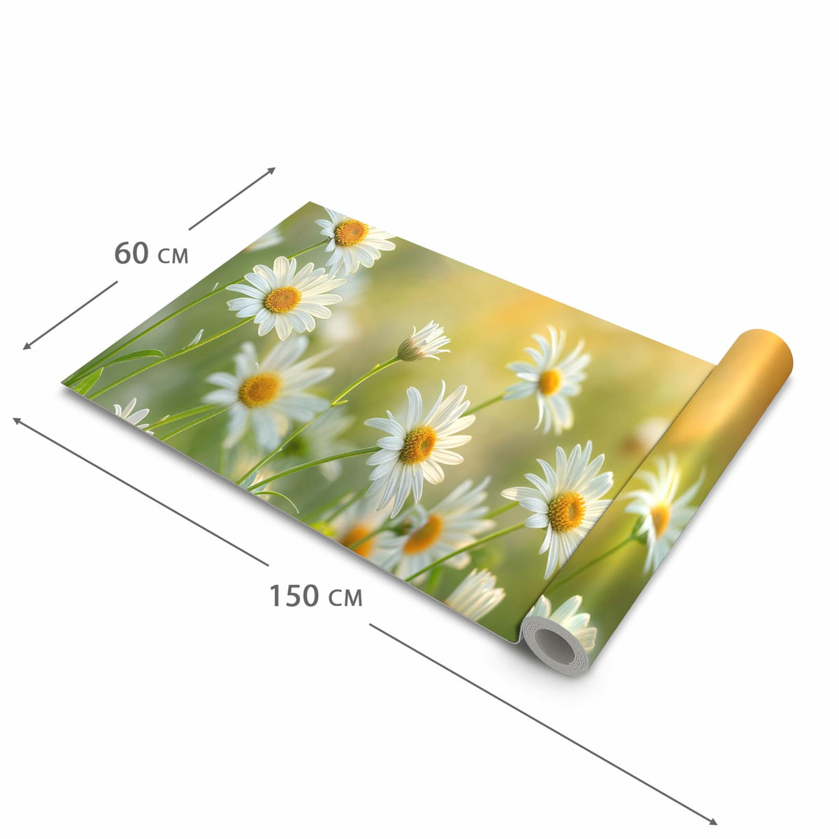 Fleckenresistenter Küchenteppich mit Motiv Blühende Gänseblümchen in der Grösse 60x120 cm