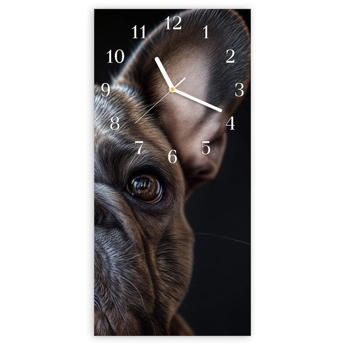 Wanduhr Hundeporträt aus Glas – Hochformat 30 × 60 cm mit Ziffernblatt Klassisch