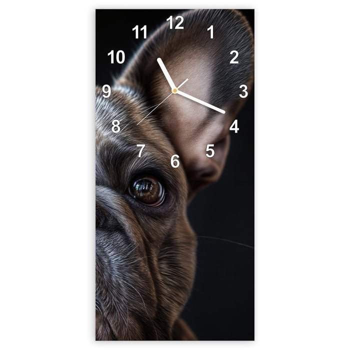 Wanduhr Hundeporträt aus Glas – Hochformat 30 × 60 cm mit Ziffernblatt Modern