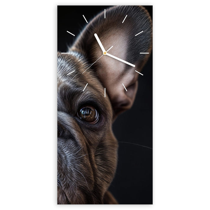Wanduhr Hundeporträt aus Glas – Hochformat 30 × 60 cm mit Ziffernblatt Linie