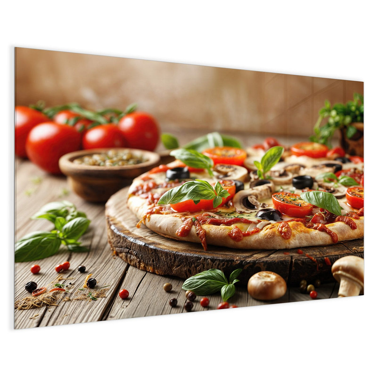 4 mm Glas statt lackiertem Blech – Magnettafel - Pizza auf Holzbrett