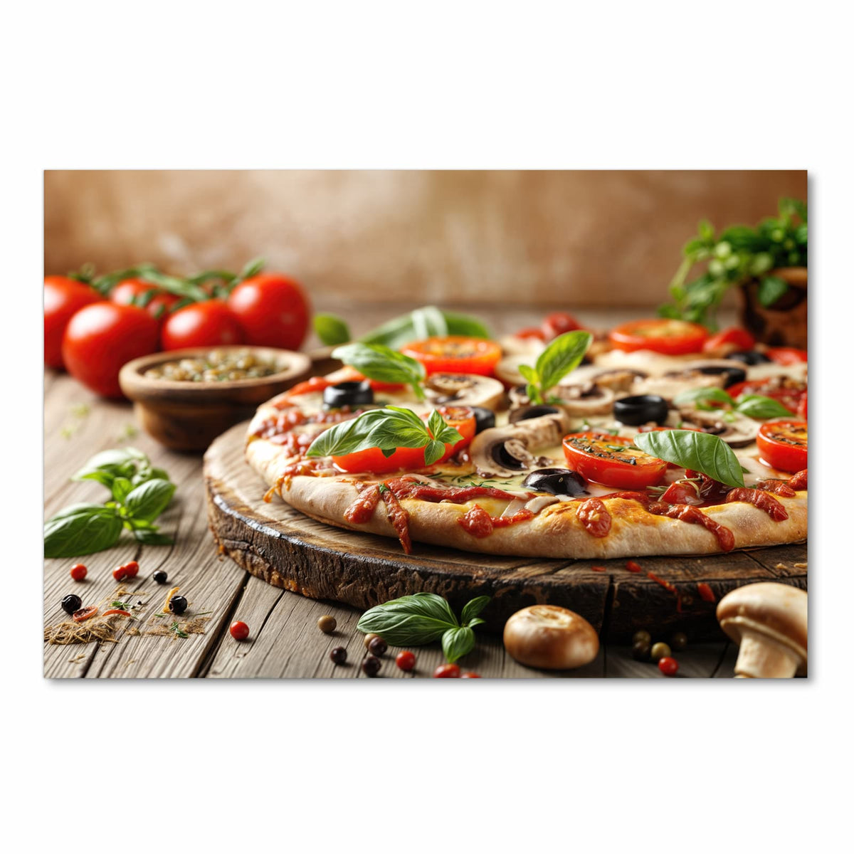 Küchenteppich mit Motiv Pizza im Holzofen in Frontansicht für optimalen Trittkomfort