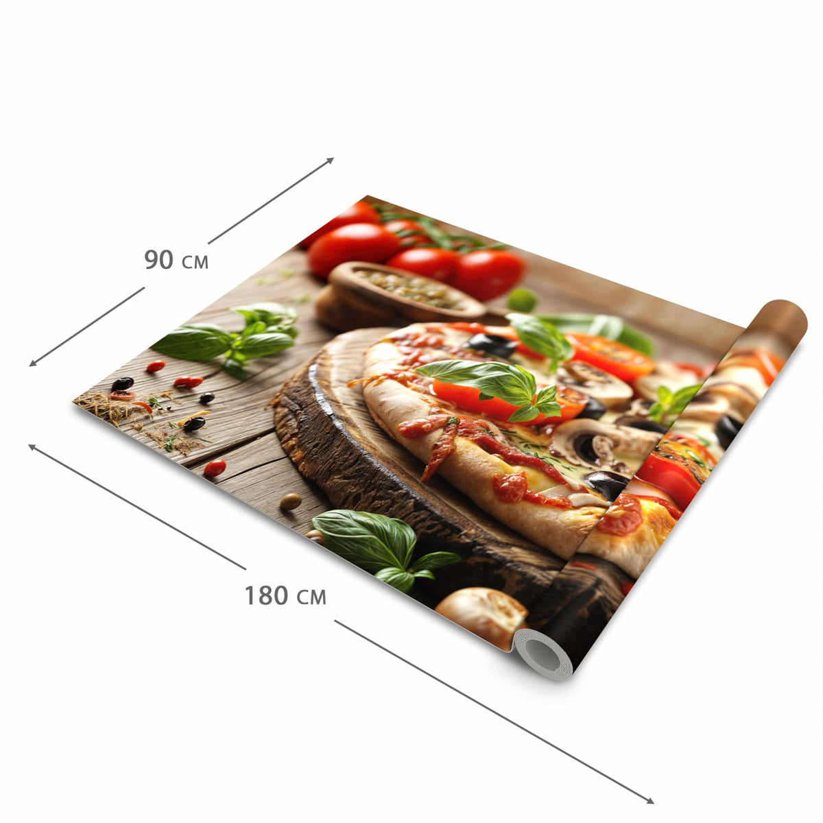 Waschbarer rutschfester Küchenläufer mit Motiv Pizza im Holzofen in der Grösse 60x120 cm