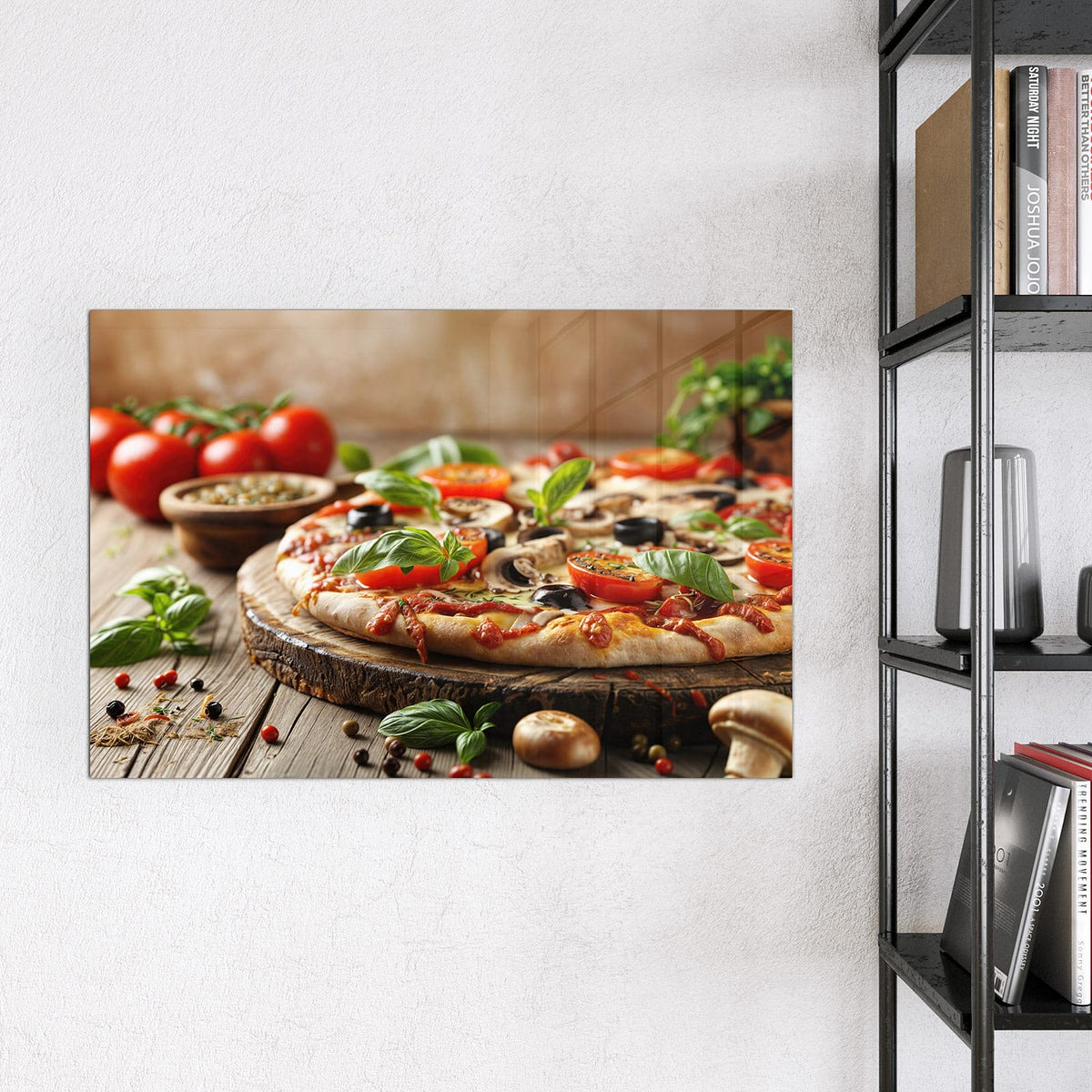 9 Größen – von 30 × 30 bis 120 × 90 cm – Magnettafel - Pizza auf Holzbrett