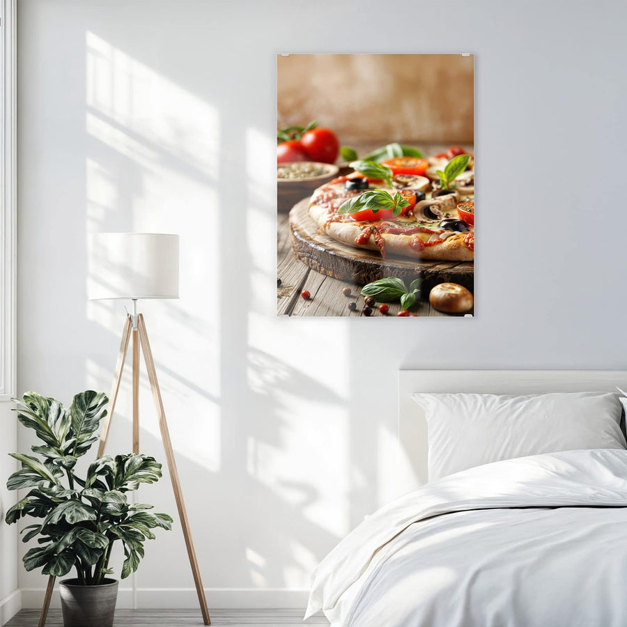 Maße Wandbild - Pizza auf Holzbrett - Hochformat