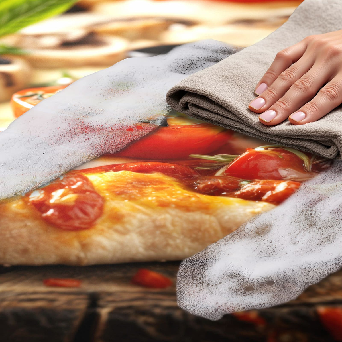Wasserabweisender Küchenteppich mit Motiv Pizza im Holzofen - einfach zu reinigen