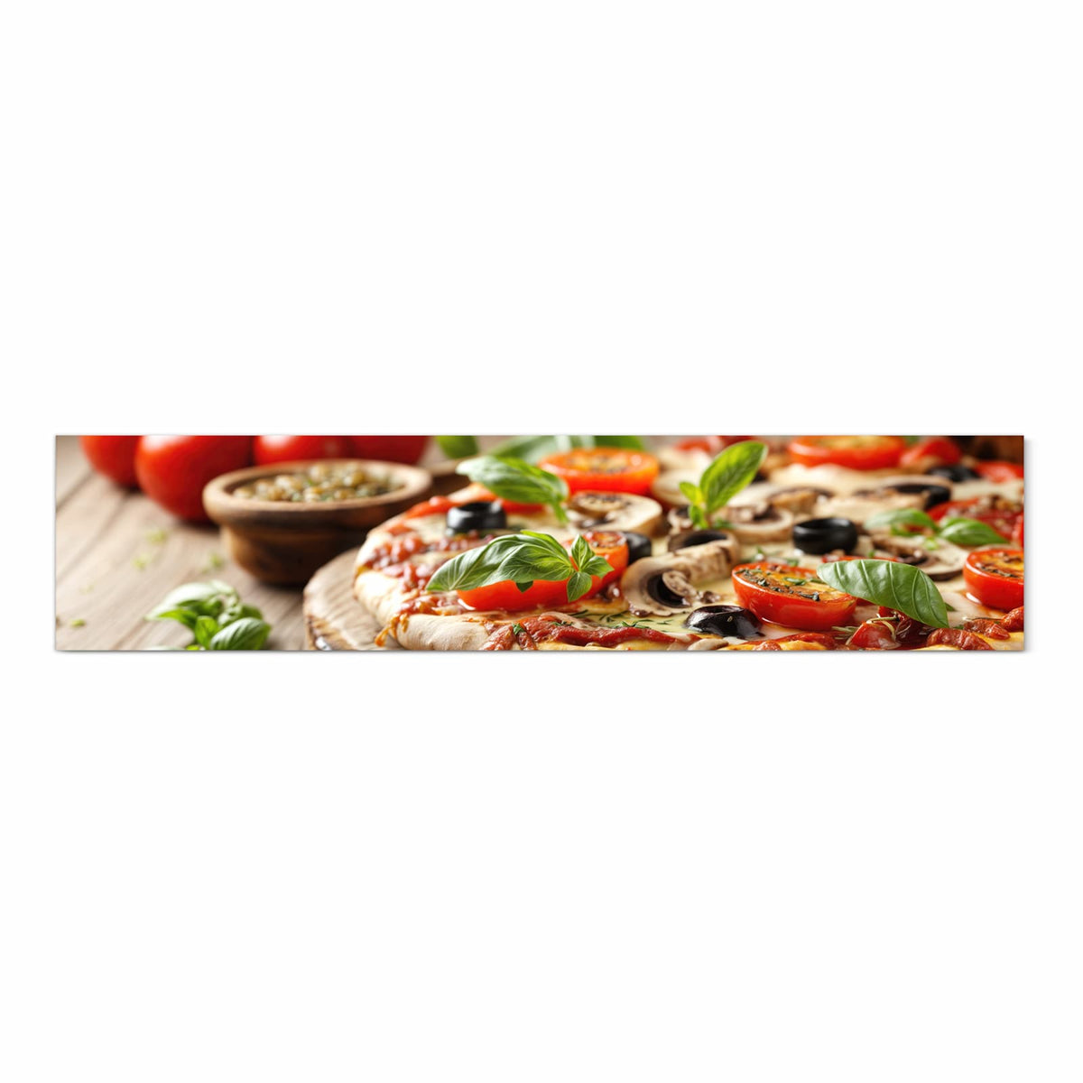 Abriebfester Küchenteppich mit Motiv Pizza im Holzofen in Frontansicht