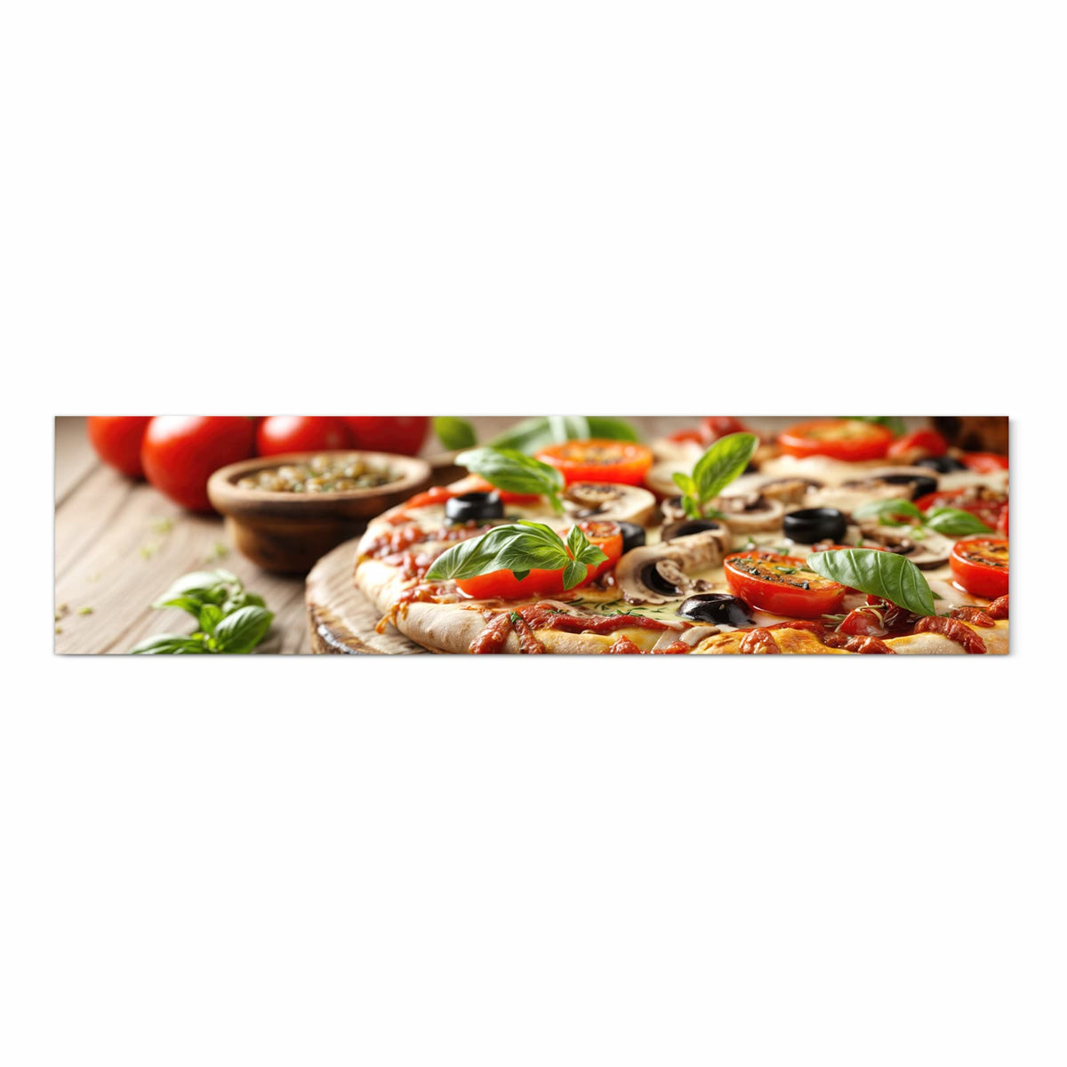Geräuschdämpfender Küchenteppich mit Motiv Pizza im Holzofen in Frontansicht
