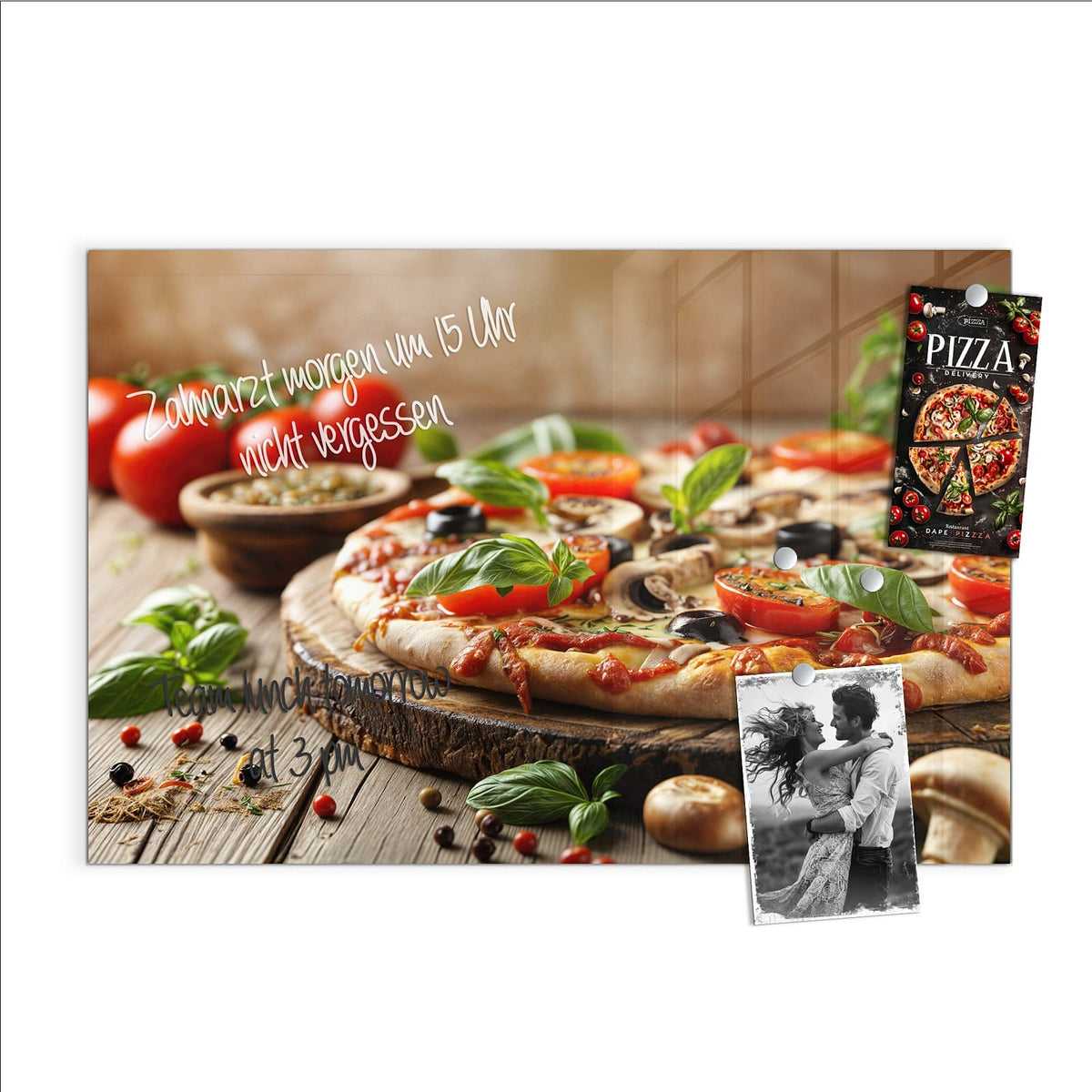 Beschreiben, abwischen, anheften – Magnettafel - Pizza auf Holzbrett