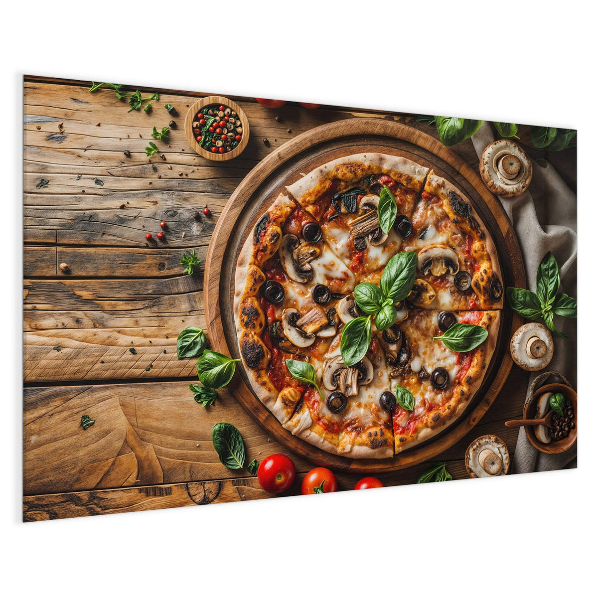 4 mm Glas statt lackiertem Blech – Magnettafel - Pizza mit Champignons