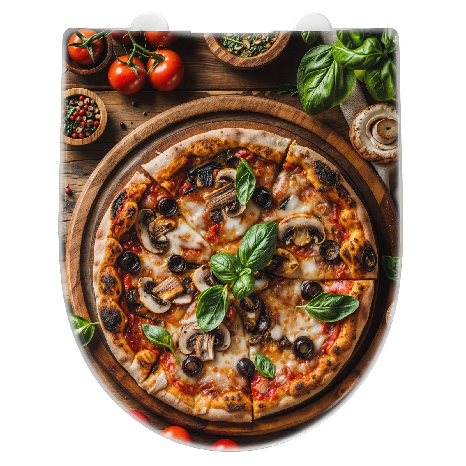 WC-Sitz mit Absenkautomatik Holztisch Pizza
