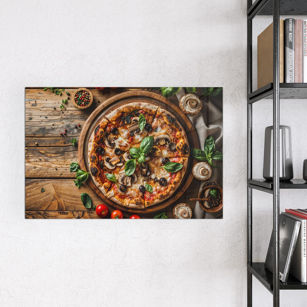 9 Größen – von 30 × 30 bis 120 × 90 cm – Magnettafel - Pizza mit Champignons