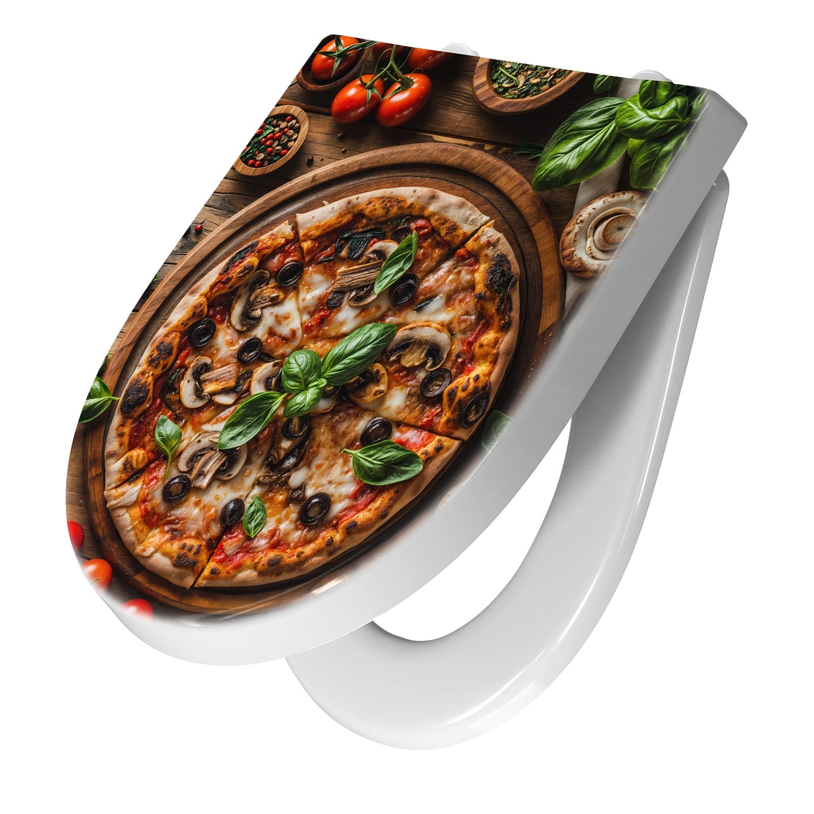 WC-Sitz mit Absenkautomatik Holztisch Pizza