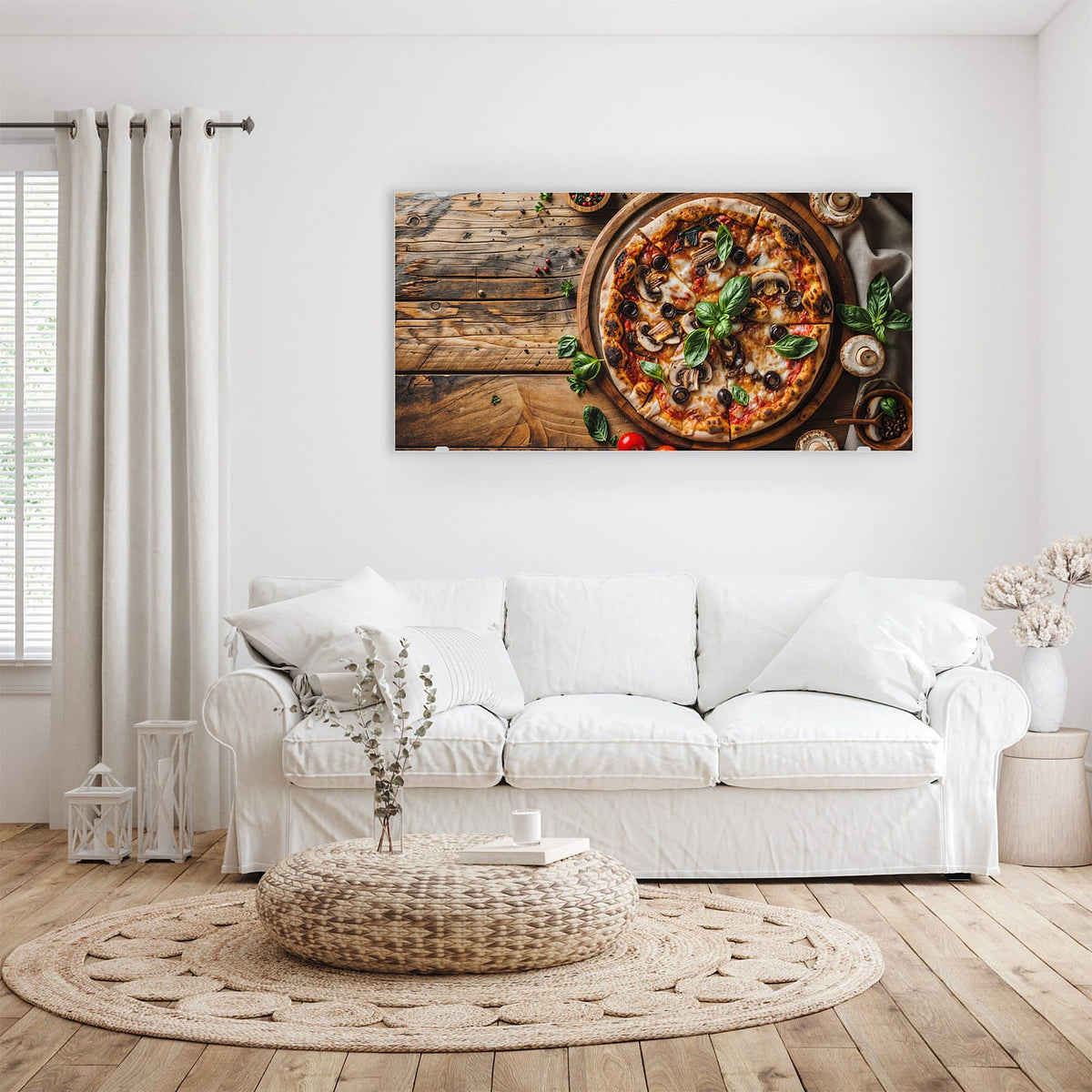 Aufhängung liegt bei – Motiv später wechselbar – Wandbild - Pizza mit Champignons - Querformat