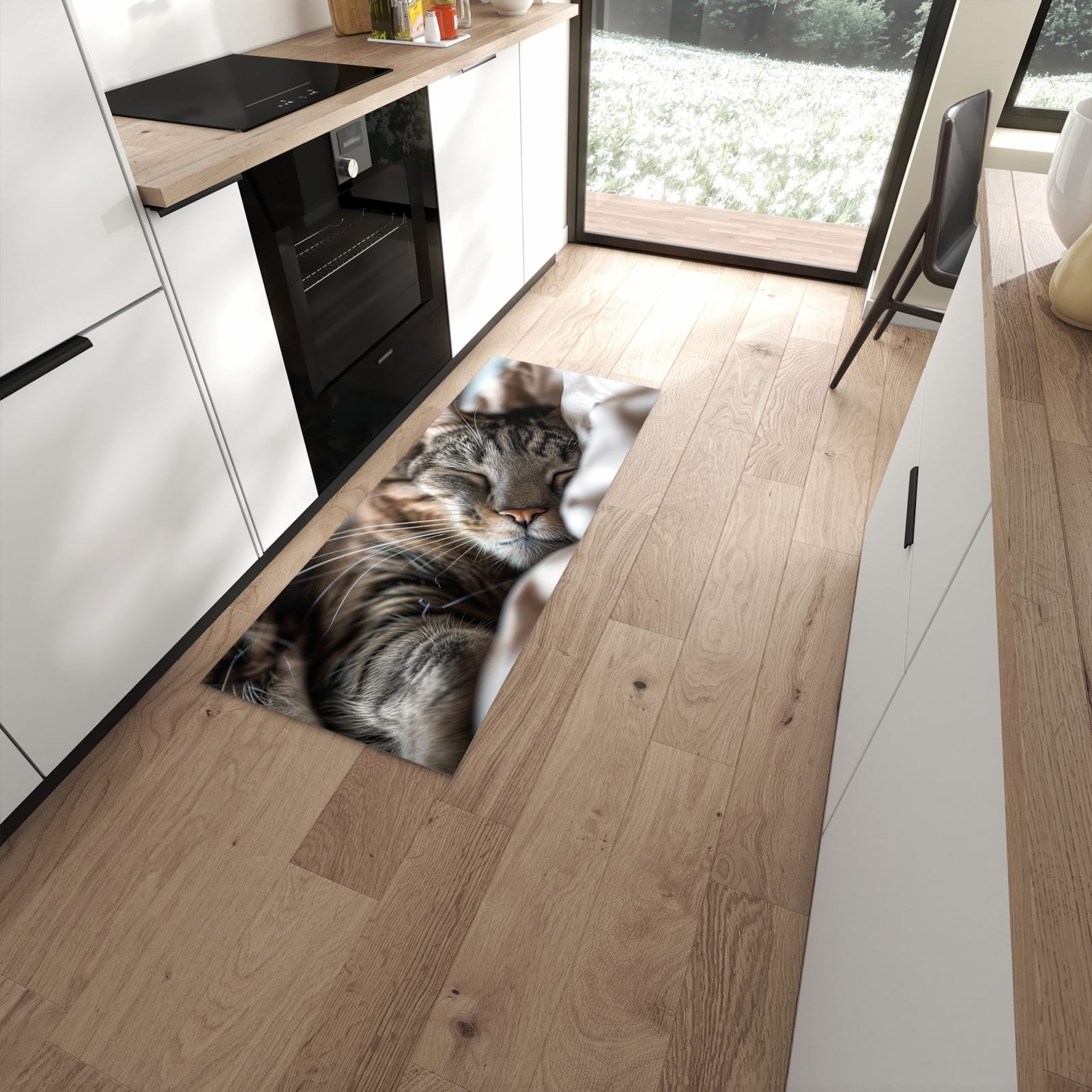 Schmutzabweisender Küchenläufer mit Motiv Katze von Schlafende in moderner Küche #grösse_60 x 150 cm