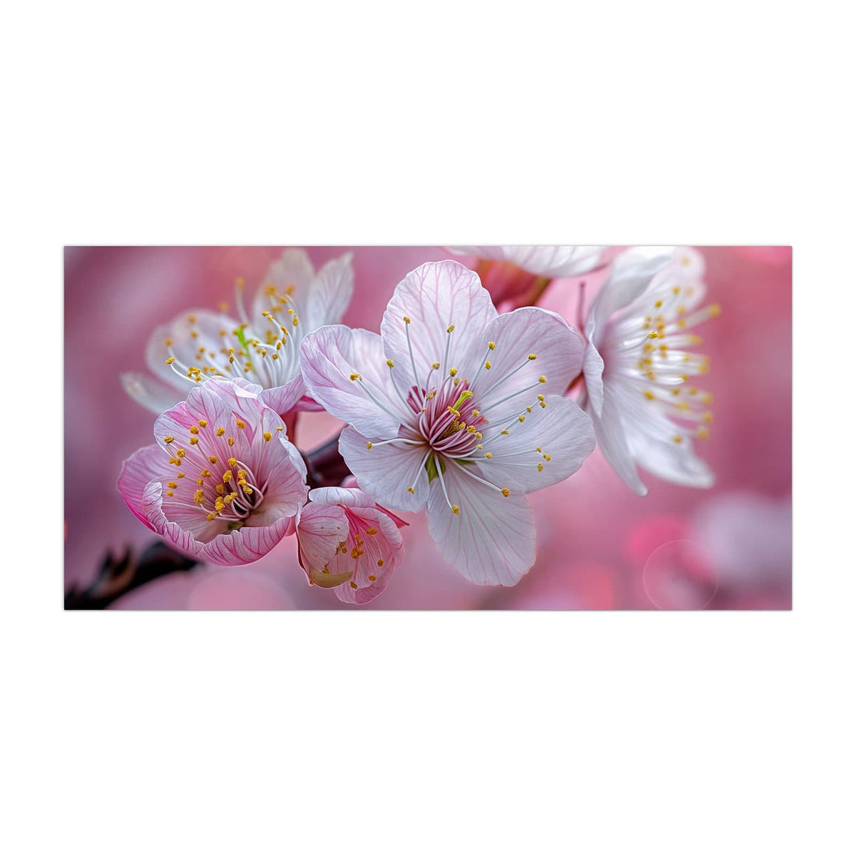 Küchenrückwand aus Glas Rosa Blüten am Zweig im Hochformat, Motiv bildfüllend von vorn