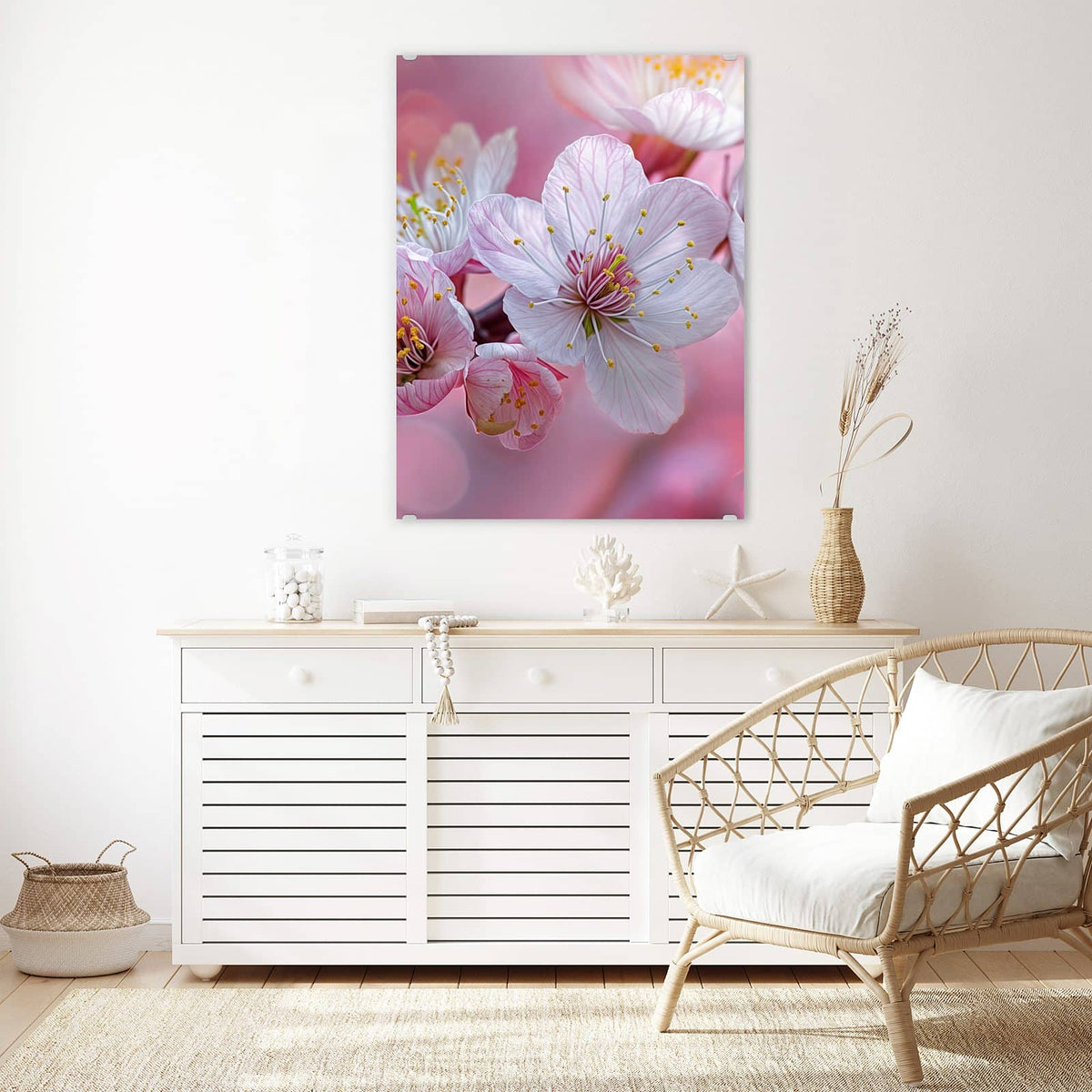 Aufhängung liegt bei – Motiv später wechselbar – Wandbild - Rosa Blüten am Zweig - Hochformat