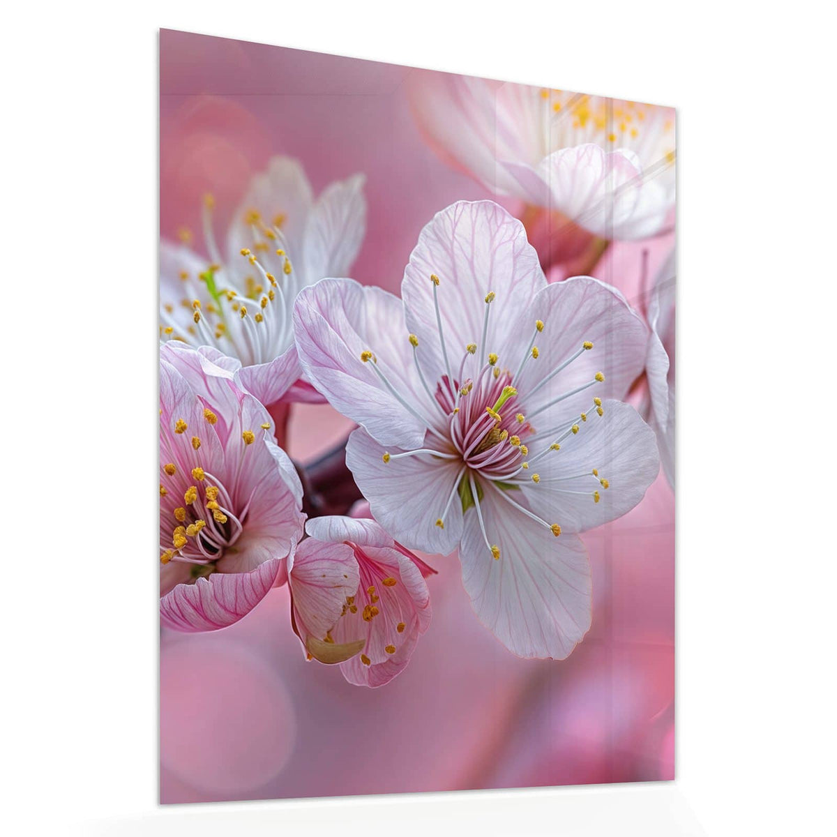 Echtglas, 4 mm – kein Acryl, keine Folie – Wandbild - Rosa Blüten am Zweig - Hochformat