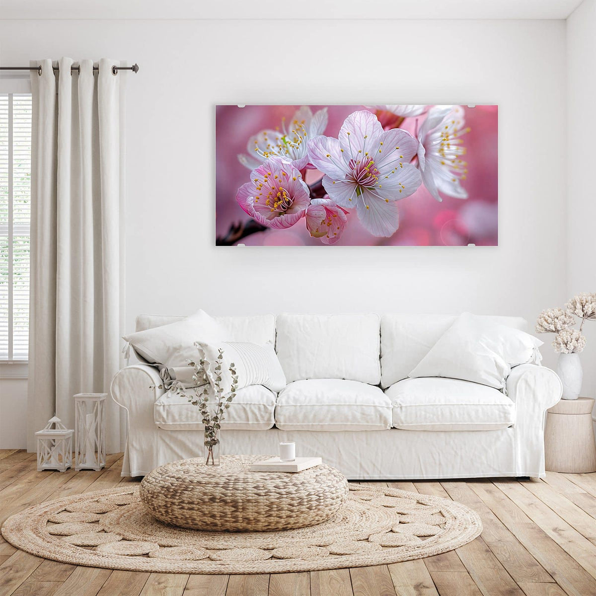 Aufhängung liegt bei – Motiv später wechselbar – Wandbild - Rosa Blüten am Zweig - Querformat