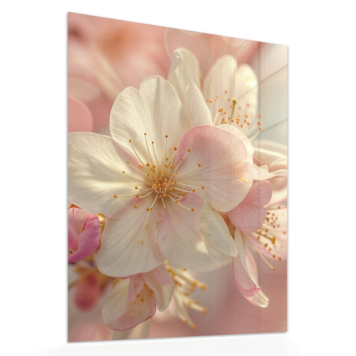 Echtglas, 4 mm – kein Acryl, keine Folie – Wandbild - Rosa Frühlingsblüten - Hochformat