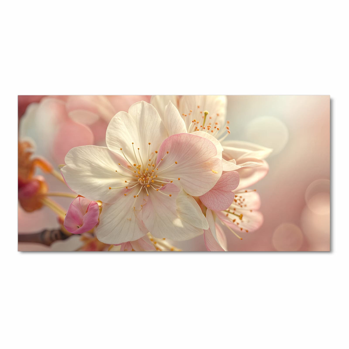 Küchenläufer Rosa Frühlingsblüten im Hochformat, Motiv bildfüllend von oben