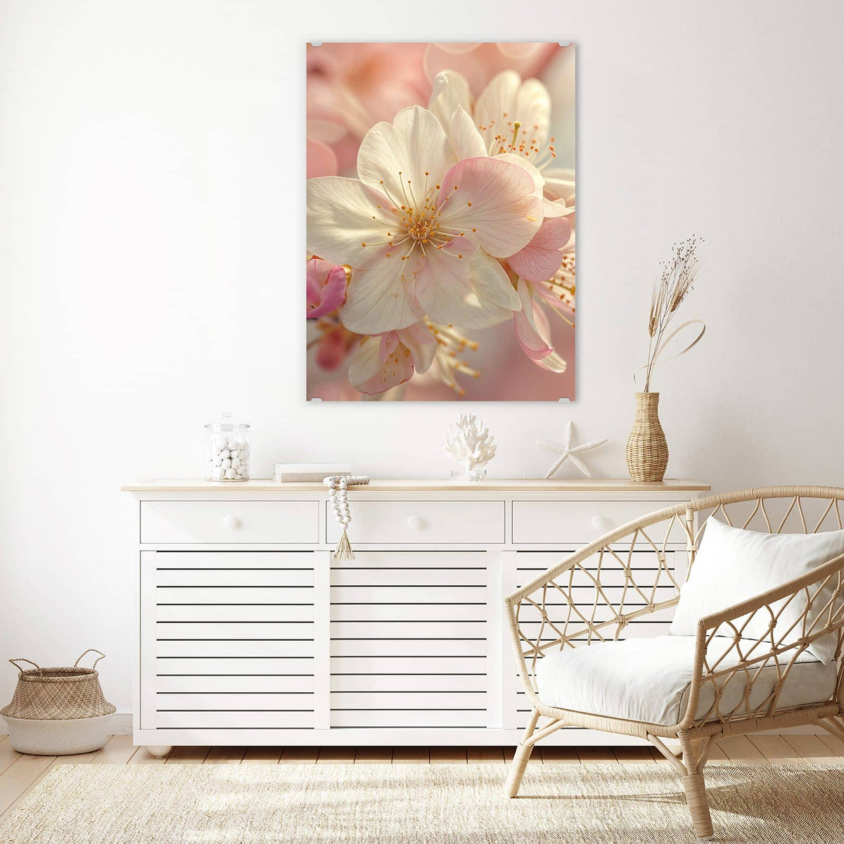 Aufhängung liegt bei – Motiv später wechselbar – Wandbild - Rosa Frühlingsblüten - Hochformat