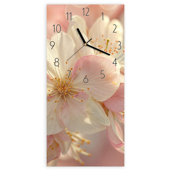 Wanduhr Blühende Frühlingsblüten aus Glas – Hochformat 30 × 60 cm mit Ziffernblatt Elegant