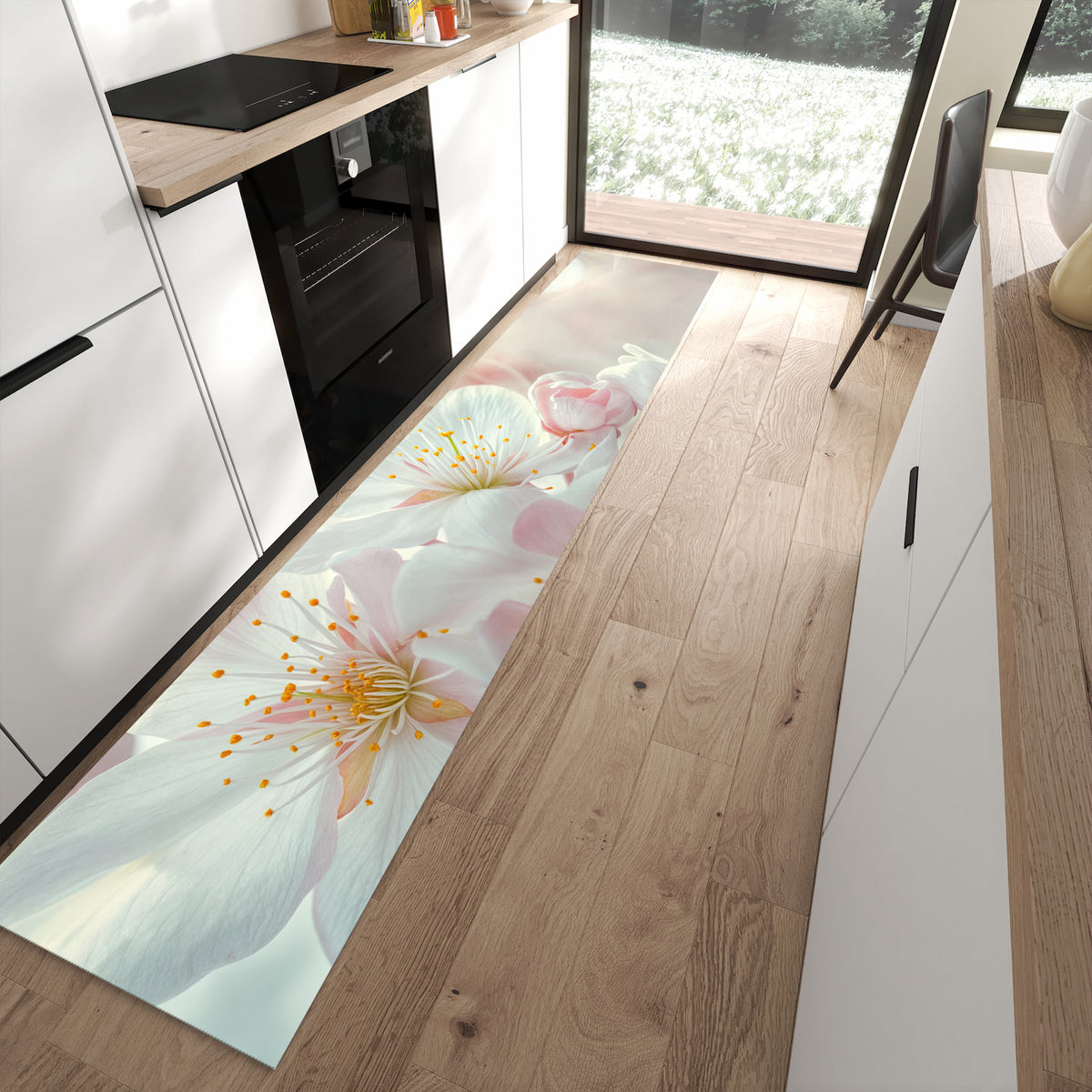13 Größen – von 60 × 90 bis 80 × 300 cm – Küchenläufer - Weiße Frühlingsblüten