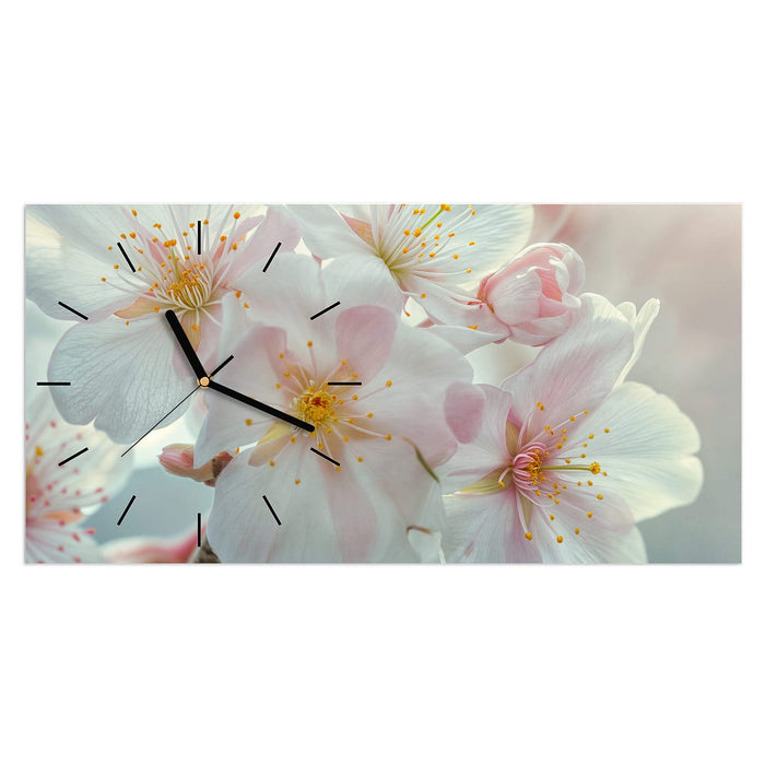 Wanduhr Kirschblüten Zauber aus Glas – Querformat 60 × 30 cm mit Ziffernblatt Linie