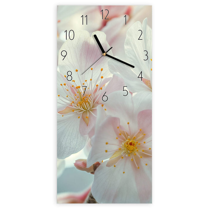 Wanduhr Kirschblüten Zauber aus Glas – Hochformat 30 × 60 cm mit Ziffernblatt Elegant