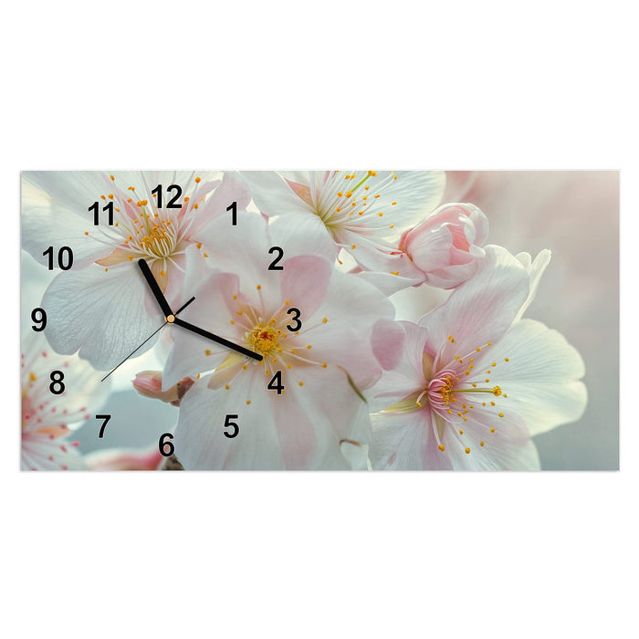 Wanduhr Kirschblüten Zauber aus Glas – Querformat 60 × 30 cm mit Ziffernblatt Modern