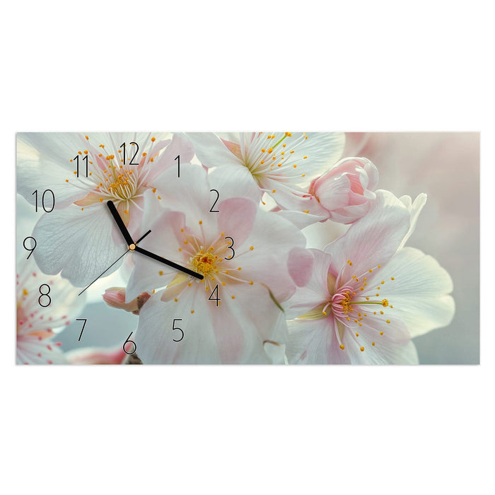 Wanduhr Kirschblüten Zauber aus Glas – Querformat 60 × 30 cm mit Ziffernblatt Elegant