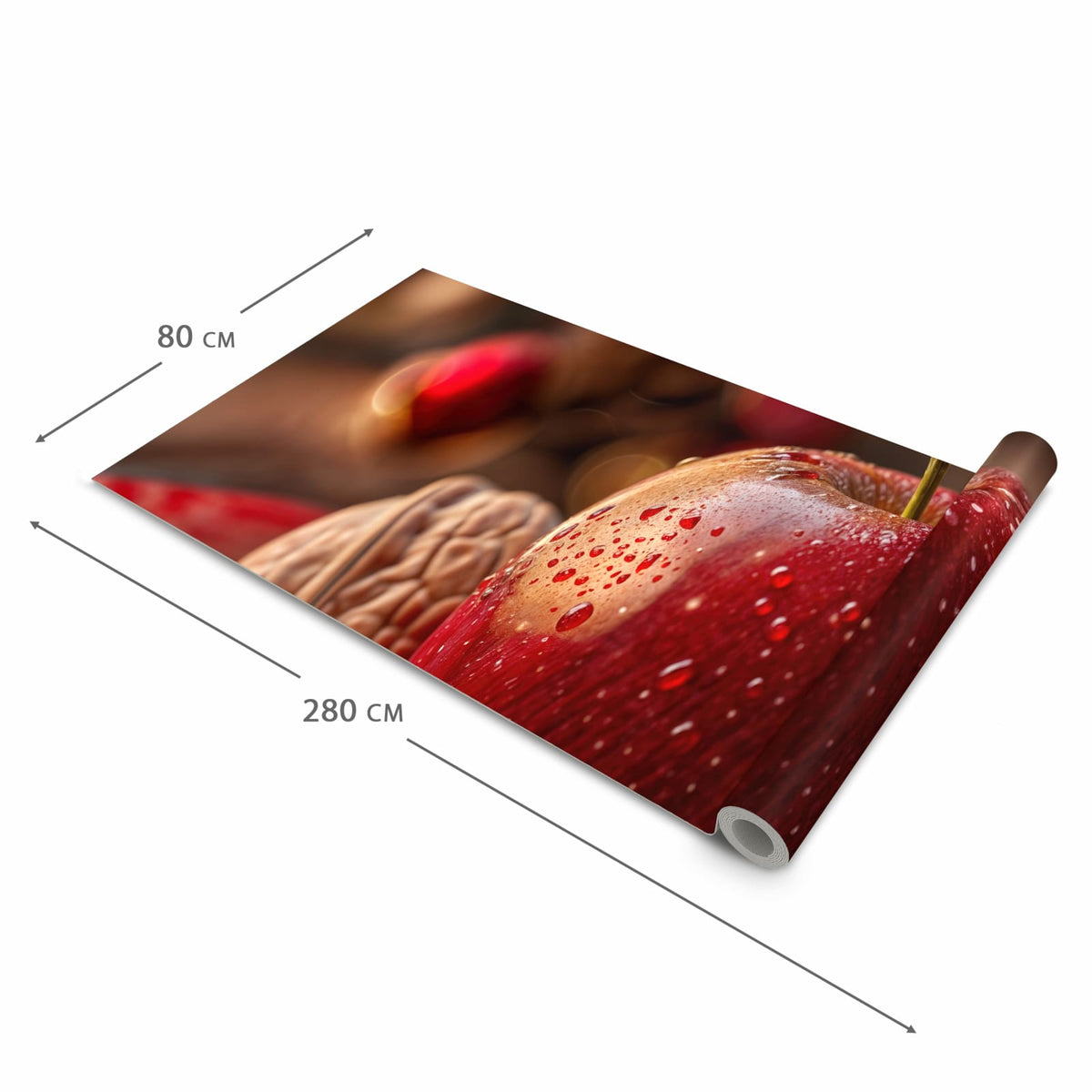 Rutschfester waschbarer Küchenteppich mit Motiv Apfel und Nüsse in der Grösse 80x300 cm