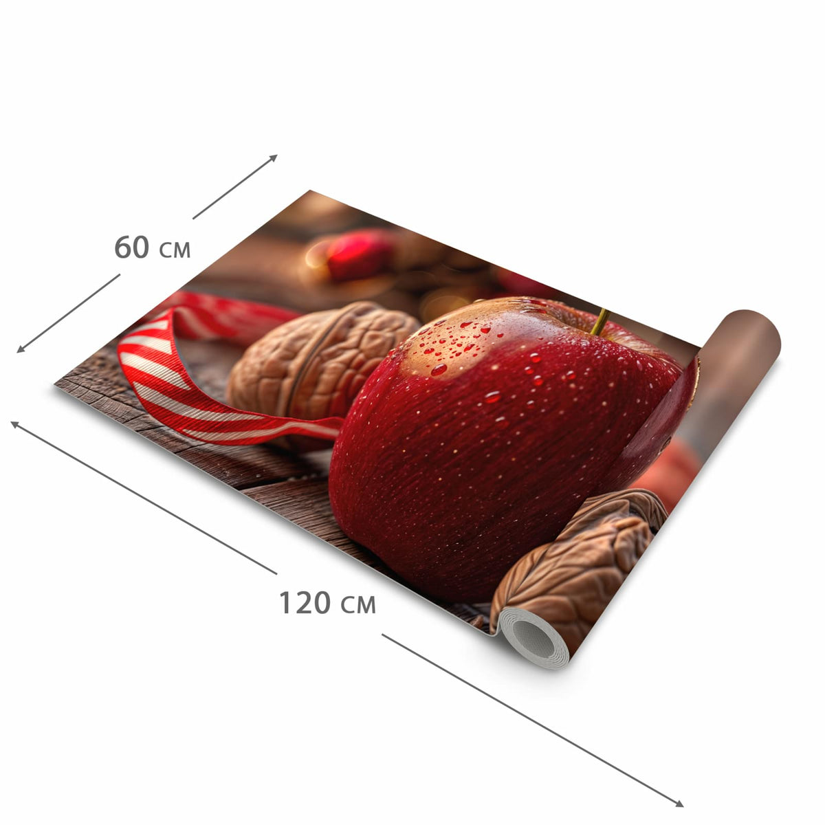 Pflegeleichter dünner Küchenteppich mit Motiv Apfel und Nüsse in der Grösse 80x300 cm