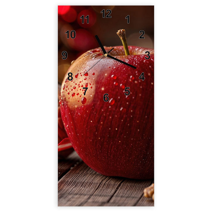 Wanduhr Apfel und Nüsse aus Glas – Hochformat 30 × 60 cm mit Ziffernblatt Modern
