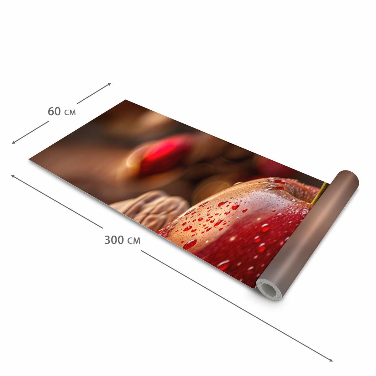 Hygienischer rutschfester Küchenteppich mit Motiv Apfel und Nüsse in der Grösse 80x300 cm