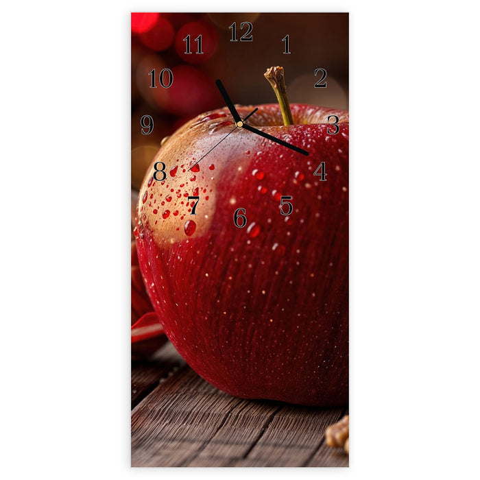 Wanduhr Apfel und Nüsse aus Glas – Hochformat 30 × 60 cm mit Ziffernblatt Klassisch