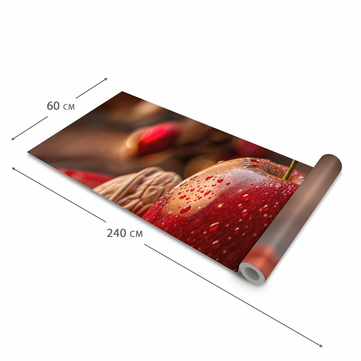 Waschbarer Teppich fürs Esszimmer mit Motiv Apfel und Nüsse in der Größe 80x300 cm