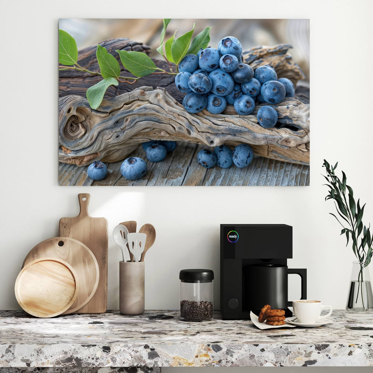 Metall Magnettafel - Treibholz und Blaubeeren – Heidelbeeren auf Treibholz