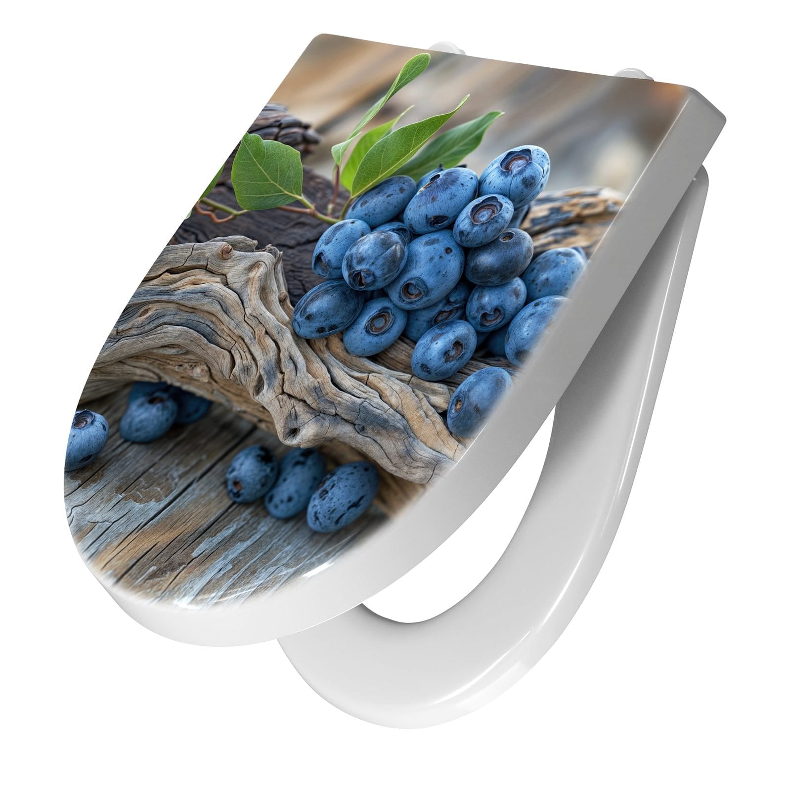 WC-Sitz mit Absenkautomatik auf und Blaubeeren