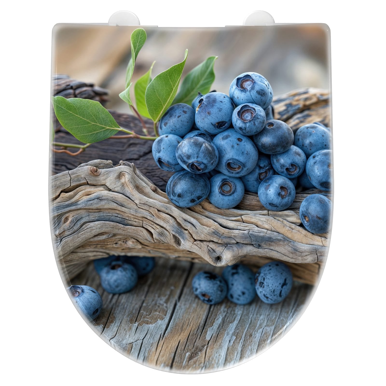 WC-Sitz mit Absenkautomatik auf und Blaubeeren